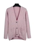 Solid V Neck Button Down Knitted Cardigan