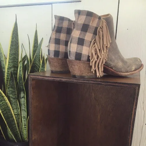 Taupe Chunky Heel Faux Leather All Season Tassel Boots