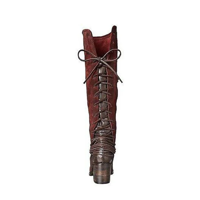 Women Vintage Lace Up Boots European Style Bandage Above Knee Boots