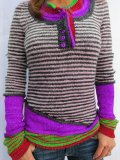 Color-Block Striped Long Sleeve Women's Sweaters