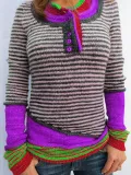 Color-Block Striped Long Sleeve Women's Sweaters