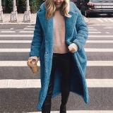 Fashion Lapel Long Sleeve Plain Fur Coats
