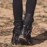 Women's casual buckle belt zipper boots