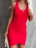Low Round Neck Solid Color Bodycon Dresses