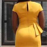 Flounce Collar Short Sleeve Slim Bodycon Dress