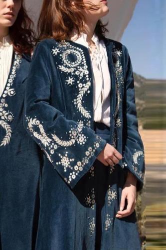 Women's Elegant Printed Color Long Sleeve Cardigan Coat