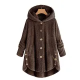 Fashion Irregular Button Pure Colour Plush Coat