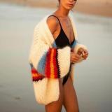 Casual Bat Sleeve Striped Knit Cardigan