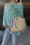 Women's Summer Beach  Woven Straw Pull Rope Handbag