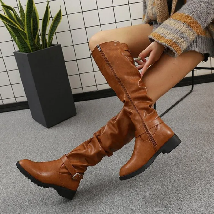 Womens Zipper Daily Chunky Heel Riding Knee High Boots