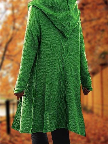 Floral Hooded Knitted Cardigan Plus Size Outerwear