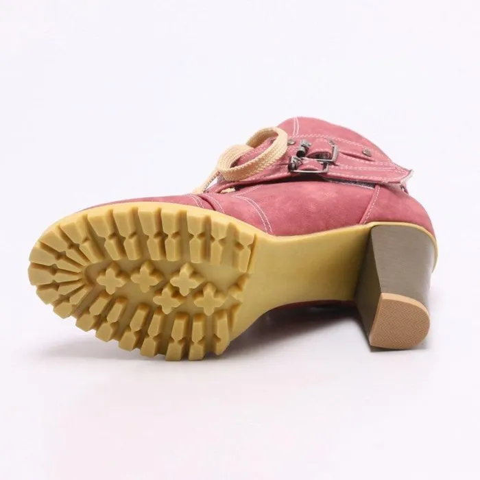 Women Lace Up Booties Casual Comfort Chunky Heel Shoes