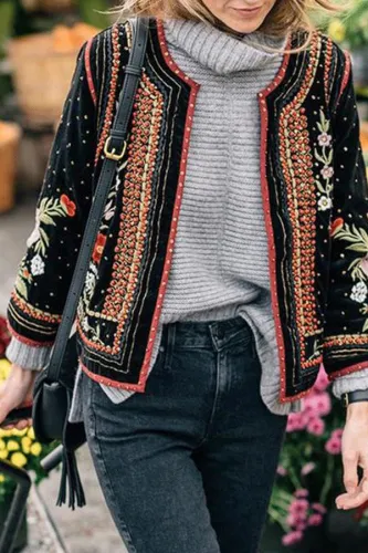 Fashion Long Sleeve Embroidery Short Blazer