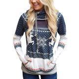 Women Christmas Zippered Printed Pocket Hooded Girl Snowflake long sleeve Sweatshirt