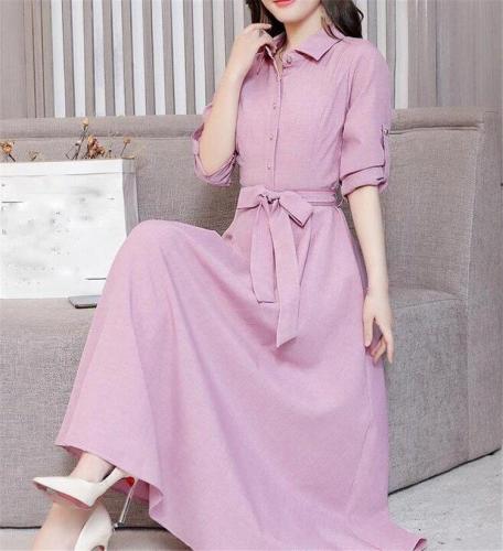 FashionTurn-Down Collar Plus Size Cotton Linen Dress