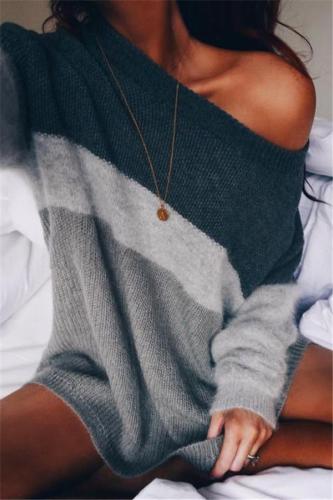 Shoulder Knitting Stripes Loose Lazy Couture Sweaters