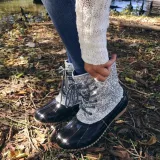 Women Casual Lace-Up Sparkling Glitter Pu Boots