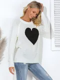 Heart Printed Crew Neck Knitted Long Sleeve Sweaters