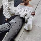 Stylish Solid Color Collar Tassel Sweater