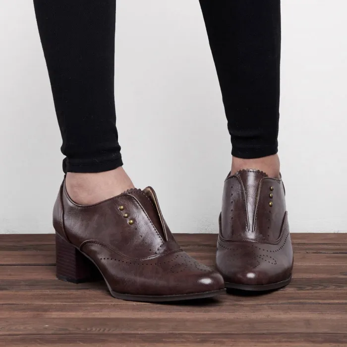 Vintage Slip On Booties Chunky Heel Pu Boots
