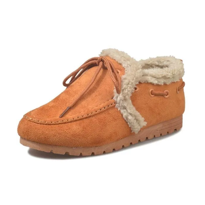 Women Warm Snow Booties Flat Heel Winter Slip On Boots