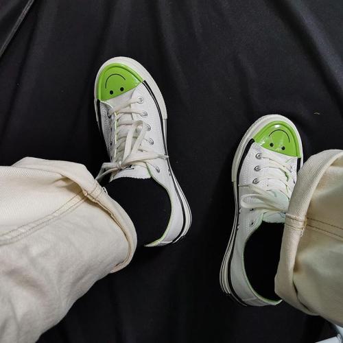 Women's Fashion Casual Cartoon Smiley Solid Color Canvas Sneakers