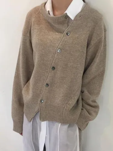 Fashion Irregular Knitwear Slanting Buckle Cardigan