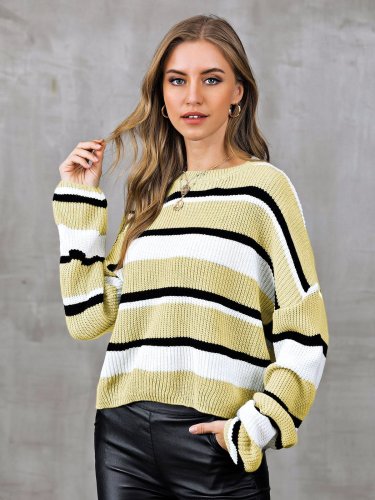 0 Casual Color-Block Striped Sweaters
