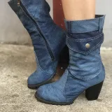 Mid-rise chunky with casual denim booties