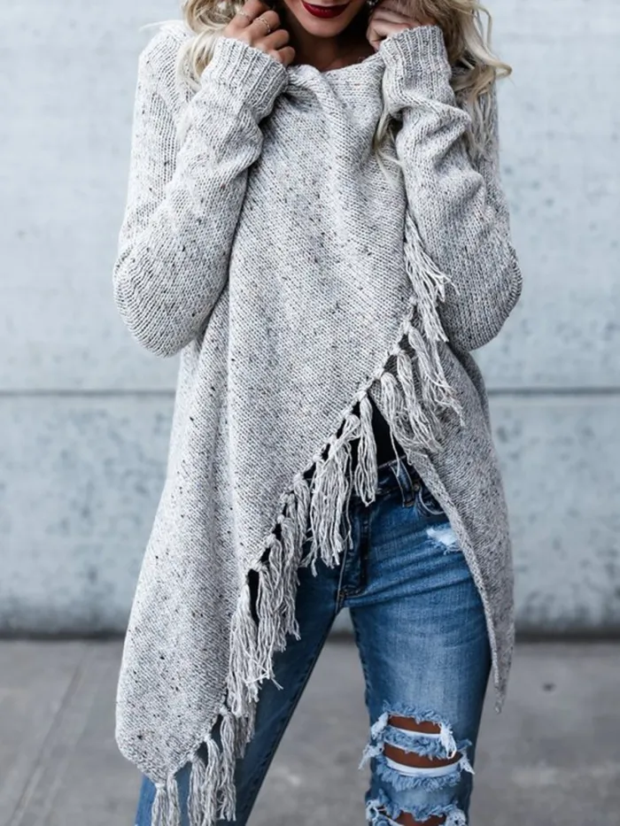 H-line Long Sleeve Plain Knitted Cardigan