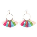 Bohemia Style Colorful Thread Tassel Pendants Big Round Hoop Earring