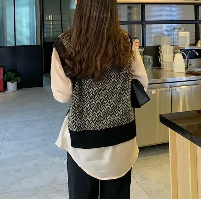 Casual Loose V Neck Knitted Sweater Vest