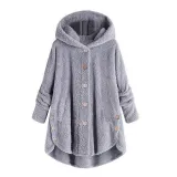 Fashion Irregular Button Pure Colour Plush Coat