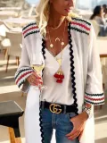 Collarless Printed Long Sleeve Cardigan