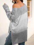 Color-Block Long Sleeve V Neck Shift Sweaters