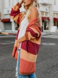 Fashion Color Block Long Sleeve Stripes Cardigans