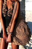 Women's Floral Handmade Zipper Woven Straw Tote Bag