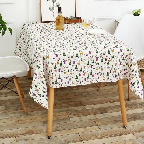 Christmas Hat Cartoon Cotton Linen Fabric Tablecloth for Dining Table