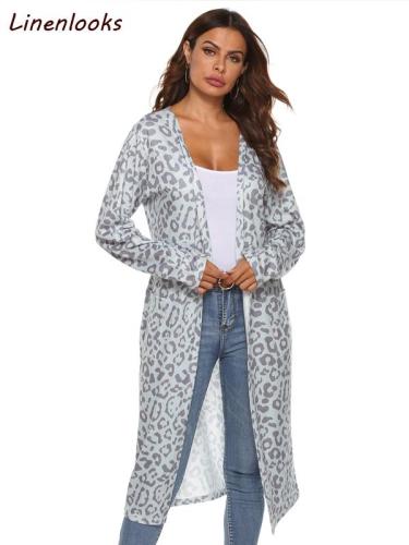 Fashion Leopard Cardigans Women Oversized Cardigan Coat Loose