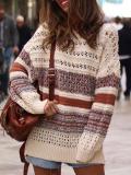 Color-Block Striped Hollowed Casual Sweaters