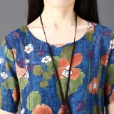 Vintage Print Abstract Short Sleeve Loose Casual Dress