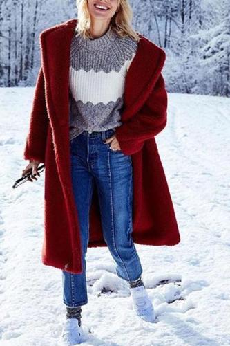 Fashion Lapel Pocket Long Sleeve Polar Fleece Coats