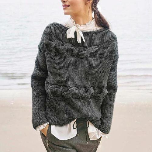 Finalpink Women's Fashion Round Neck Long Sleeve Gray Sweater