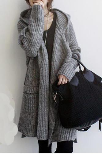 Casual Thickening Loose Hooded Sweater Cardigan