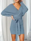 Casual Knitted Sheath V Neck Fall Sweaters Dress