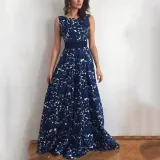 Print Halter Evening Dress With Belt