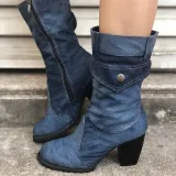 Mid-rise chunky with casual denim booties