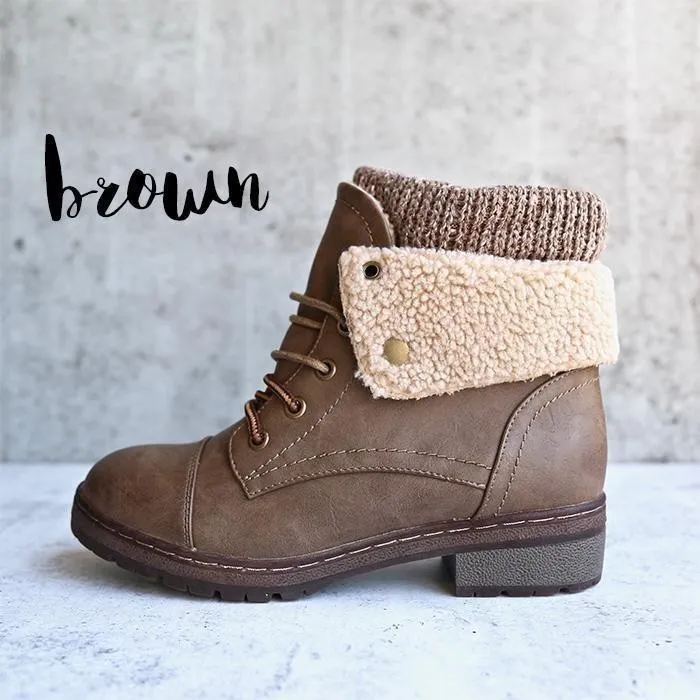Winter Handmade Leather Knit Sweater Cuff Ankle Boots