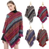 Womens Stripe Knitted Cape with Tassels Scarves