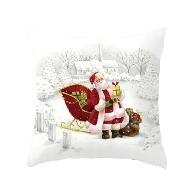 Christmas Pillow Case Deer Snowman Pattern Pillow Cover Cotton Linen